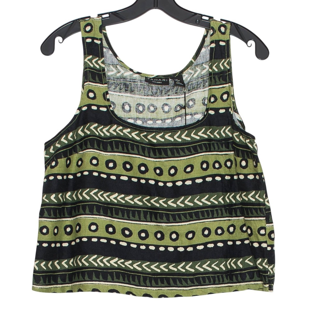 NWT Tahari Linen Tank‎ Top Green M Boho Minimalist Earthy Neutral Resort Coastal